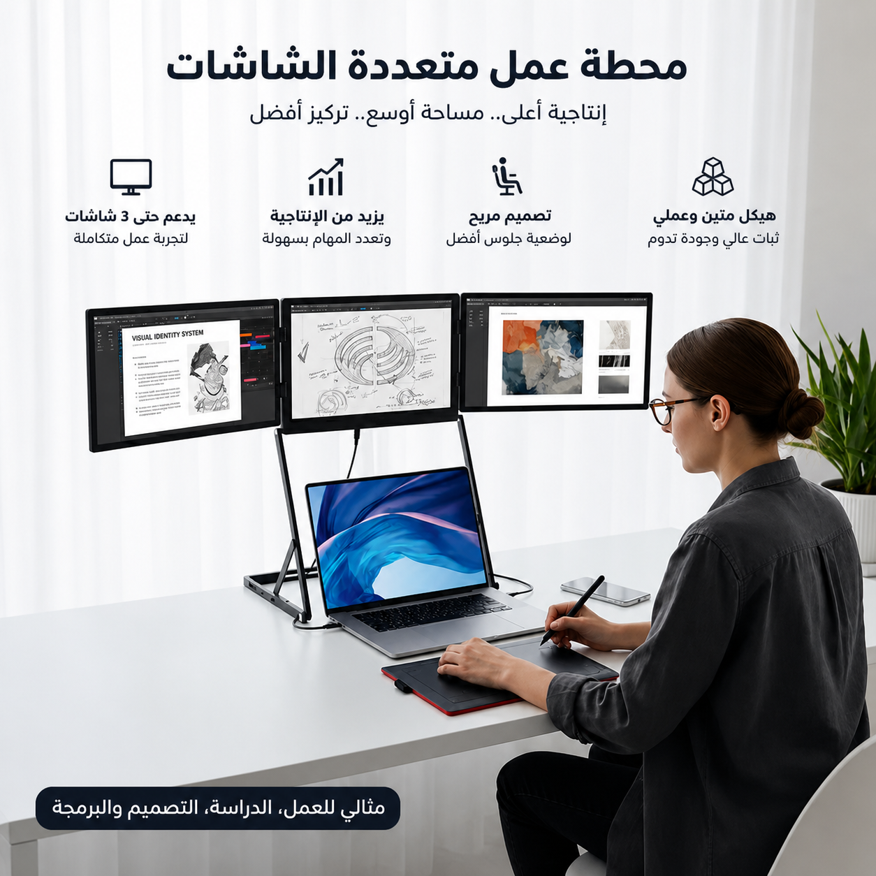 شاشة ثلاثية محمولة للابتوب 15.6 بوصة مع حزمة كاملة ومتوافقة مع جميع الأجهزة